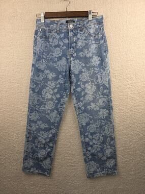 Curve Appeal Women's High-Rise Straight Floral Print Denim Jeans Size 2/26
